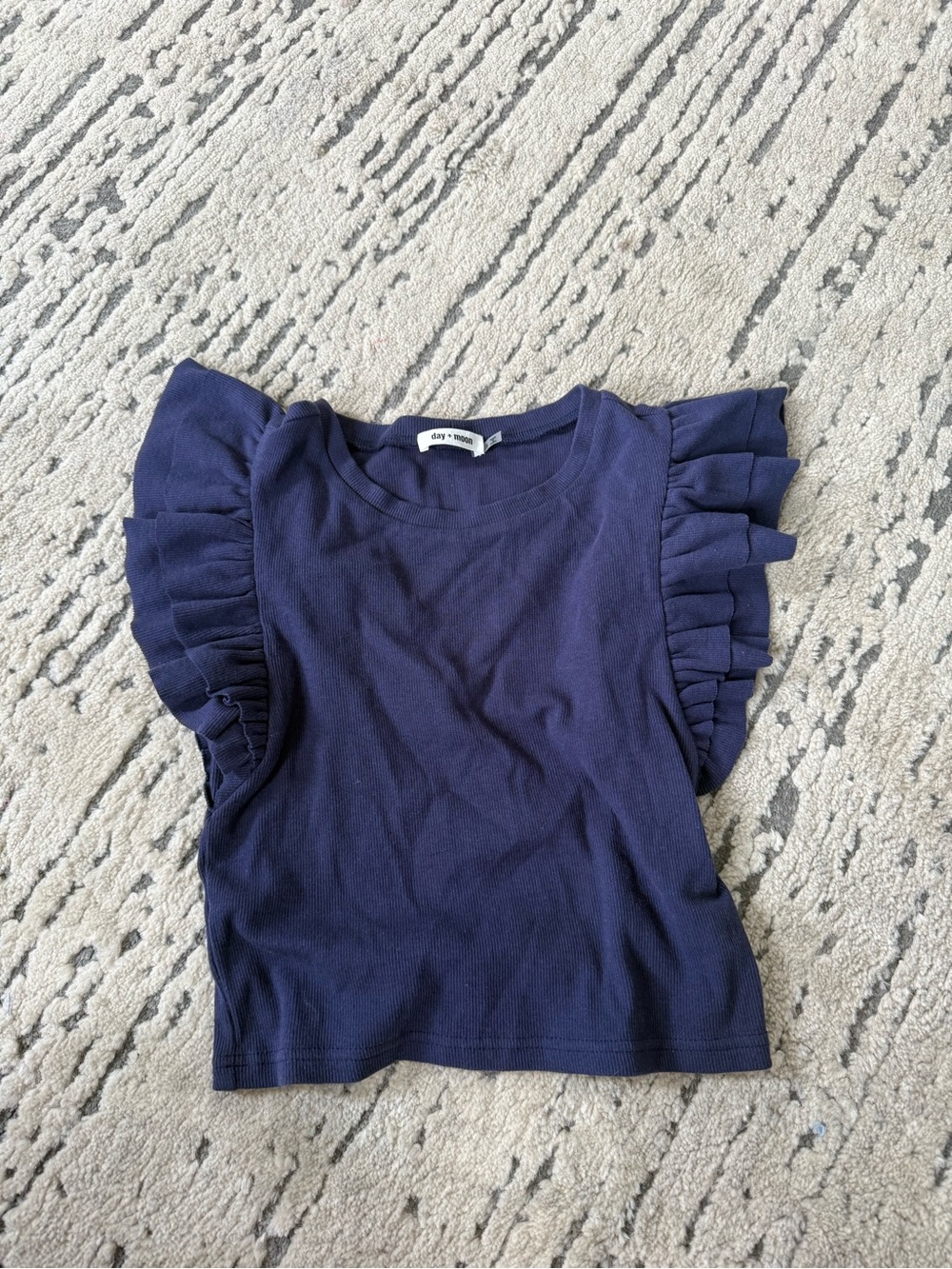 Day+Moon Navy Ruffle Sleeve Top